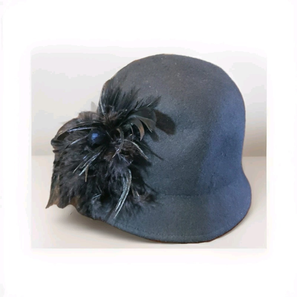 Target 100% Wool Cloche Feathers Black Retro 20s 30s Era